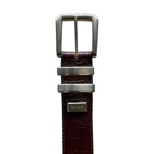Guess Dark Maroon Leather Belt with Silver Accents